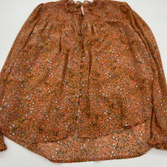 Free People Orange Floral Blouse Smocked size small - Picture 1 of 4